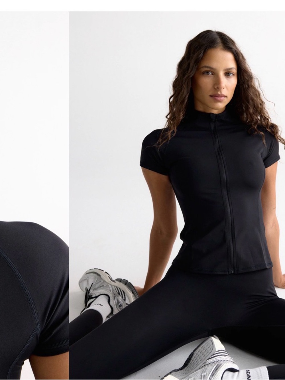 Adanola Ultimate Short Sleeve Zip Up Top - Black